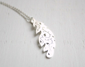 TO ORDER Feather long necklace - sterling silver polished