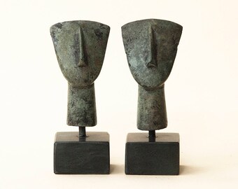 Figurine Head Greek Bronze Small Sculpture, Abstract Geometric Metal Art, Museum Replica, Minimalist Sculpture, Ancient Greece, Cycladic Art