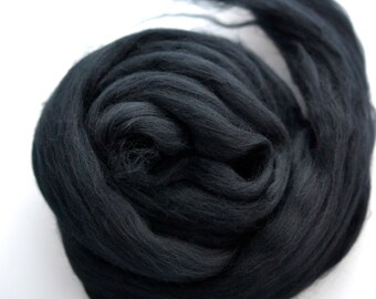 RAVEN BLACK - Merino Wool Roving 14oz, 1/2oz or 1oz