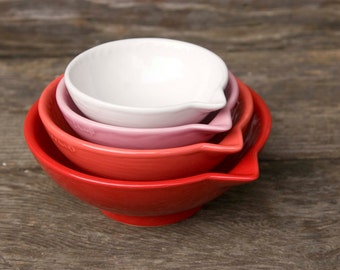 Measuring Cups, Red Ombré - dark to light - Bright Red to soft hint of Pink ready to ship - hand painted