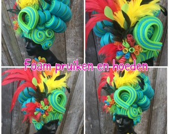 Big updo foam wig with feathers