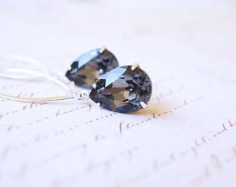 Earrings, Silver Earrings, Crystal Earrings, Long Earrings, Dangle Earrings, Drop Earrings, Swarovski Earrings, Silver Night, Gift for Her
