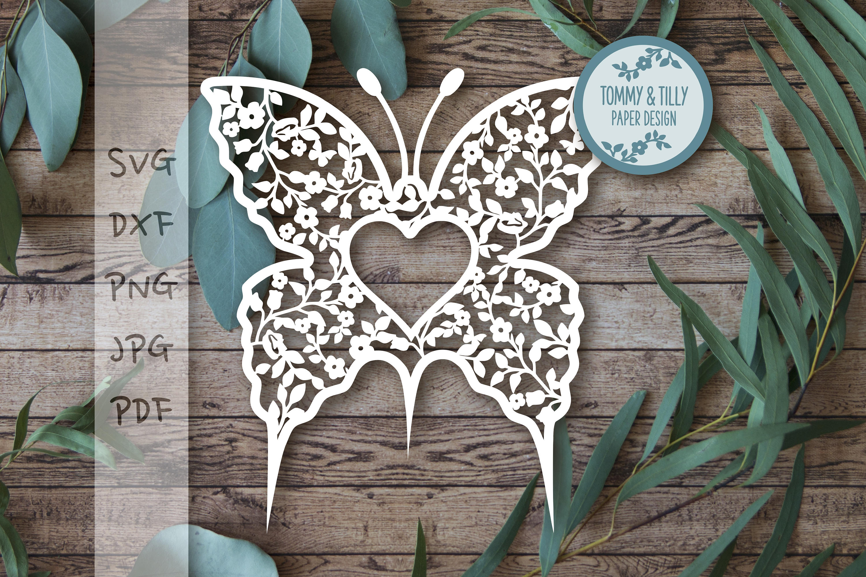 Vintage Flower Butterfly SVG PDF DXF Png Jpg Papercutting