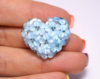 flower lampwork wedding jewelry making heart bead something blue romantic pendant handmade blue flower bead artisan lampwork floral glass