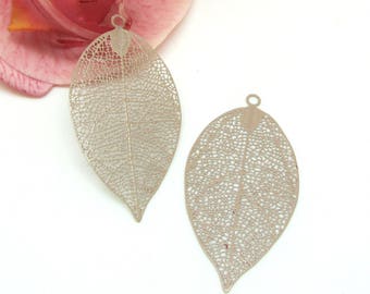 1 print pendant large feather filigree Beige dark - 50 * 26 mm