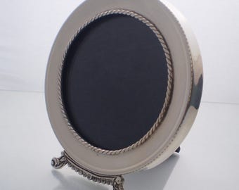 Sterling Silver picture frame, NEW Sterling Silver round picture frame, Vintage style, handcrafted, wooden backing & stand