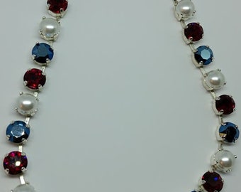 Red White and Blue. Swarvoski gem necklace