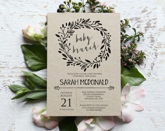 Rustic Baby Shower Invitation Template, Baby Shower Invitation Printable, Baby Brunch Invitation, Instant Download, WLP552