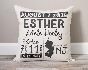 Birth Announcement Pillow | Personalized Baby Pillow | Gift for New Mom | Baby Stats Pillow | Rustic Home Decor | Nursery Decor