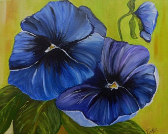 Ölbild Stiefmütterchen blau Originalgemälde