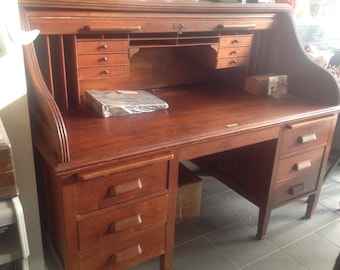 Roll Top Oak Desk, Vintage Desk, Lawyer Desk, Roll Top