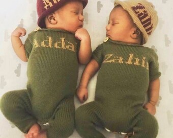 Personalized Knitted Jumpsuit | Baby coming home outfit • Knitted baby clothes • personalized romper • monogrammed baby clothes •