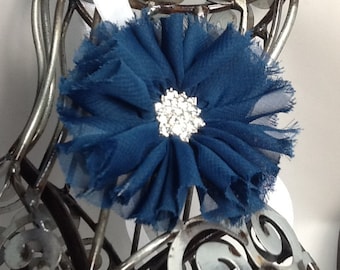 Navy blue headband this headband is a navy blue shabby chic flower on a white soft headband. Baby headband, girls headband, adult headband