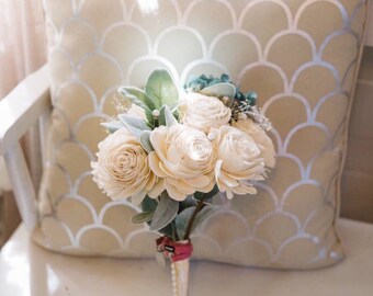 Wooden Flower Bouquet, Natural Flower Bouquet, Cream and Green Bouquet, Sola Flower Bouquet, Wood Bouquet, Eucalyptus Bouquet