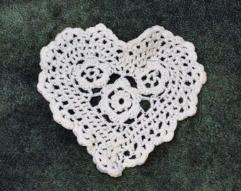 Off White Crochet Heart Sew On Applique