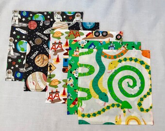 Set of 5 Kids Cloth Napkins, Small Assorted Designs for Kids, Reusable Kids Lunch Napkins, Kids Lunchbox Napkins, Kid Picnic Napkins