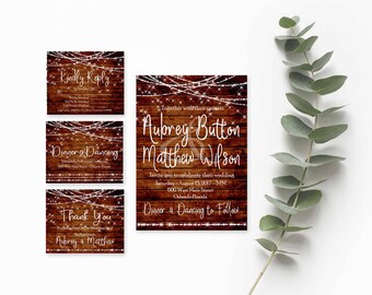 Rustic Wedding Invitation Printable- Rustic Invitation- Wedding Invitation Suite- Mason Jar Wedding Invitations- DIY Invitation Suite-
