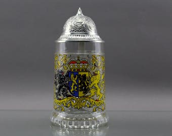 BMF Vintage Bierkrug 60er Jahre Glas Bierkrug mit Zinndeckel Sammlerstück Made in Germany Kristall Glas Handarbeit BMF