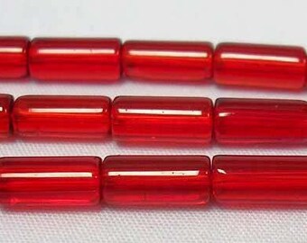 Glass Bead Strand, Tube, Red, about 10mm long, 4mm thick, about 32 pcs/strand, 12" #070