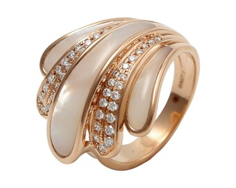 0.35 CT IGI Certified Natural Diamond 14KT Rose Gold White Shell Ring | Sea Shell Ring | Natural Diamond Ring