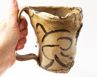 XL Fabulous Funky Coffee Mug, Wonky, 20 oz, Asymmetrical, Stoneware, Rustic Cup, Hobbit, Primitive