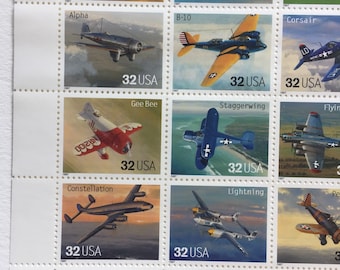 10 Classic American Aircraft 32c US postage stamps unused - Vintage 1997 - airplane flight aviation