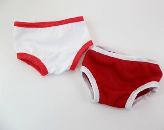 18 inch Doll Underwear Fits American Girl Doll 2 pr. White and Red Panties