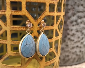 Light turquoise earrings with tiny CZ stud