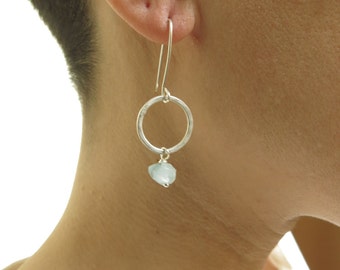 Aquamarine earrings. Genuine raw aquamarine earrings. Aquamarine and sterling silver earrings. Artisan aquamarine earrings. March birthstone