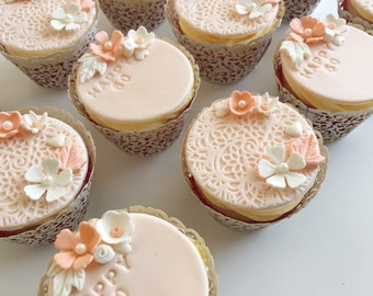 Elegant Lace Birthday Cupcake Toppers FONDANT EDIBLE