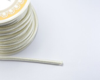 8ft (2.43m) (2.66 yards) 3mm Nylon Braided Cord in White, Chinese Knotting Cord, Spooled, Beading String for Beads #SD-S8399