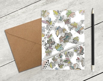 Leaves - Greeting Card, Autumn, Zentangle Art