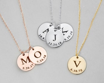 Initial Disc Necklace Coin Children Gift Personalized Initial Jewelry Mother Gift From Daughter - LCN-ID-L