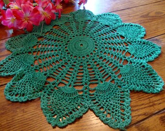 Green Crochet Doily Lace Centerpiece Doily Vintage Table Linens