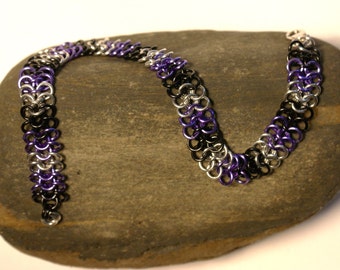 Purple Black and Silver European 4 in 1 Chainmaille Anklet