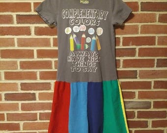 Upcycled "Complementary Colors" Dress, Girl's size 14