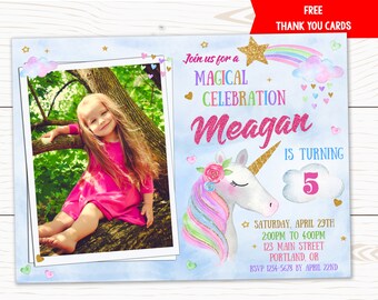 Photo Unicorn birthday invitation Unicorn party supply Unicorn invitation Unicorn birthday outfit Rainbow unicorn theme First birthday Magic