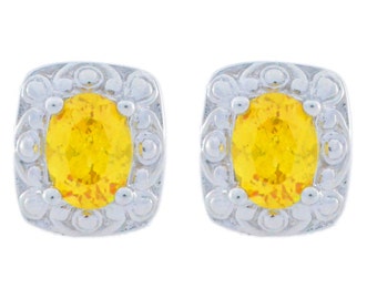 3 Ct Citrine Oval Stud Earrings .925 Sterling Silver