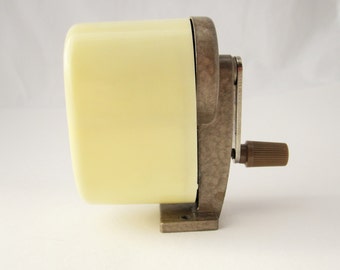 A 'Bulldog' Pencil Sharpener - Desk Supplies Right Out of the 1960s - Mottled Tan Iron Base With Tan Handle - Hunt Manufacturing Co.