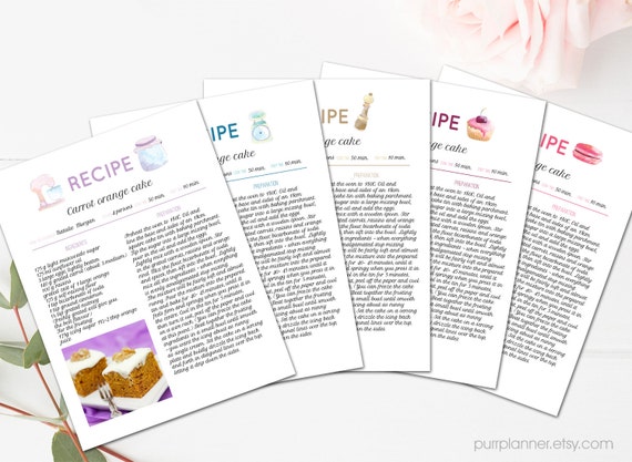 Printable recipe template set, editable cookbook ...