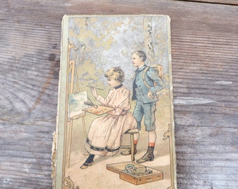 Antique French Victorian chromolithograph cover of book piece