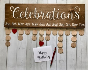 Family Celebrations Board with Natural Discs - Family Birthdays Board - Birthday Calendar - Family Calendar - Birthday Reminder - CB002N