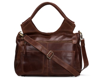 Leather Handbag Satchel - weekend travel Laptop Ipad Bag