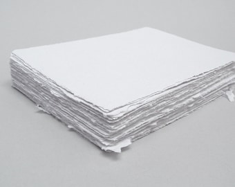 White handmade paper, recycled, deckle edge, 10 sheets, 4x6 inch