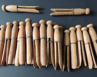 Vintage Wooden Clothes Pins---Mixed Media---Craft Supply