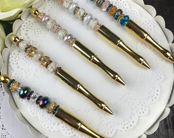 Gold Barrel Lampwork Bead Pen