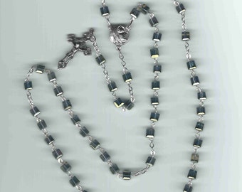 Handmade Rosary in Silver Square Crystal FREE USA Shipping