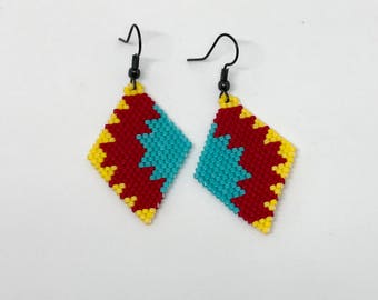 Sunrise . Native made, handmade , beaded earrings.