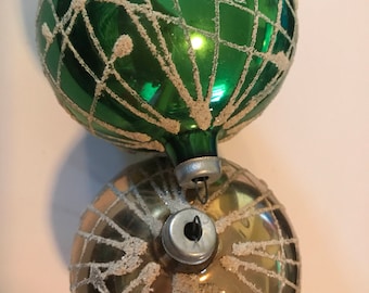 Vintage ornaments, green and gold ornaments, Christmas tree ornaments