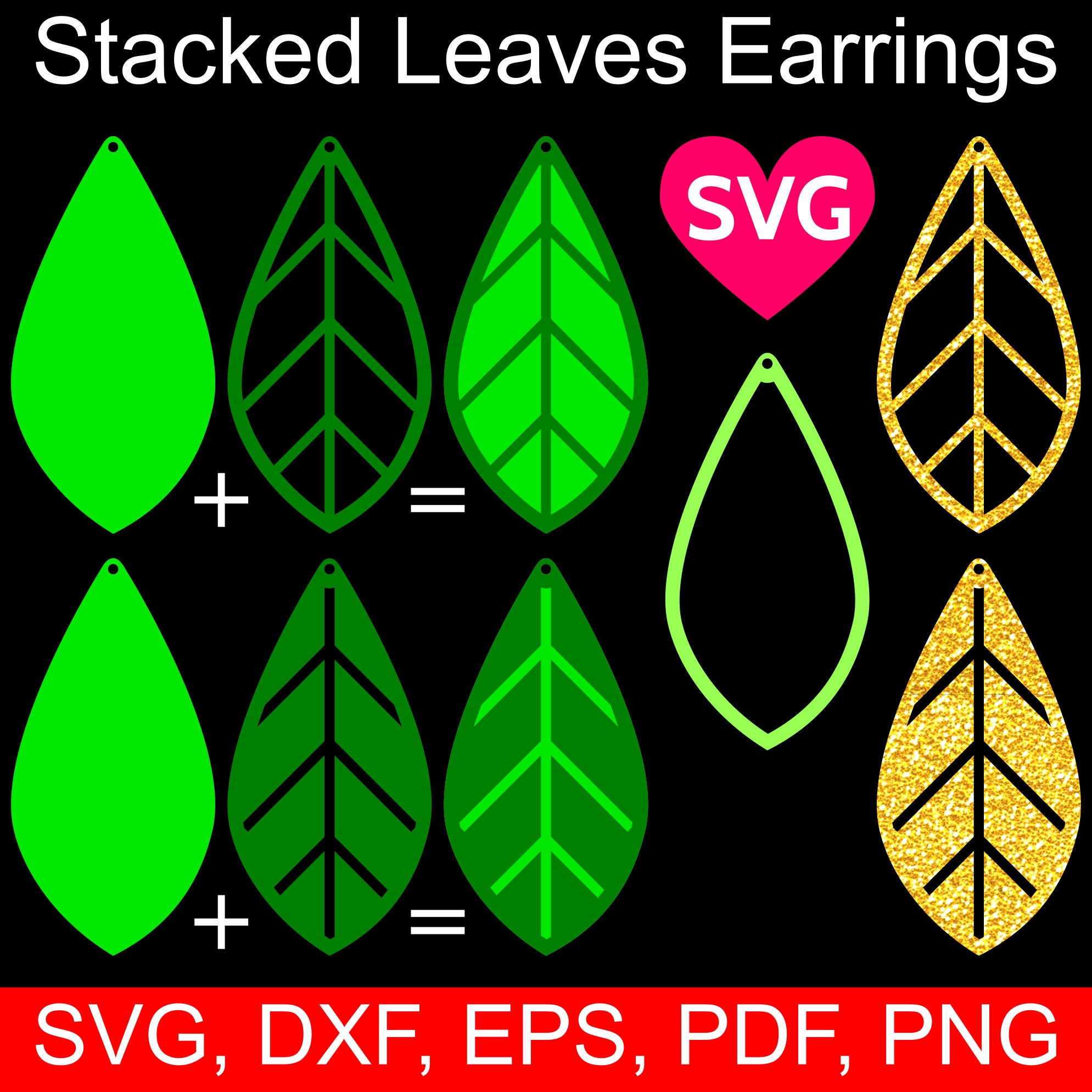 Download Leaf Earrings SVG Cut Files for laser cut, Cricut & Silhouette and templates to make stacked ...